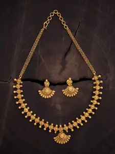 Kushal's Fashion Jewellery Gold-Plated Ethnic Antique Necklace & Earrings
