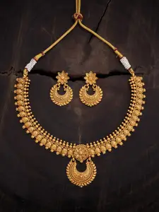 Kushal's Fashion Jewellery Gold-Plated Antique Necklace & Earrings