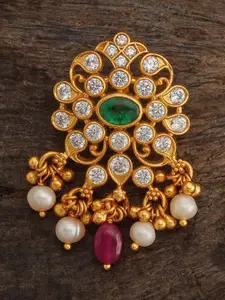 Kushal's Fashion Jewellery 92.5 Pure Silver Gold-Plated Temple Pendant