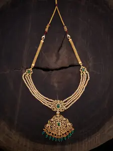Kushal's Fashion Jewellery Embellished Bridal 92.5 Pure Silver Gold-Plated Temple Necklace