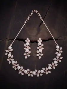Kushal's Fashion Jewellery Rose Gold-Plated CZ Stone-Studded Necklace & Earrings