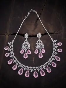 Kushal's Fashion Jewellery Rhodium-Plated CZ Stone-Studded Necklace & Earrings