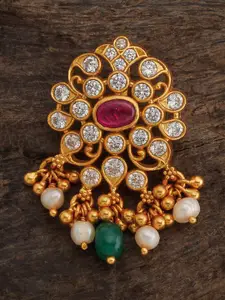 Kushal's Fashion Jewellery Gold-Plated Pure Silver Stones Studded & Beaded Temple Pendant