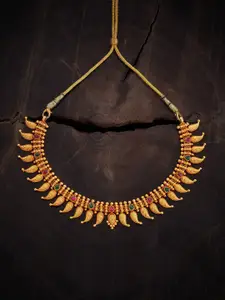 Kushal's Fashion Jewellery Embellished Bridal Gold Plated 92.5 Silver Stone Necklace