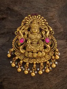 Kushal's Fashion Jewellery 92.5 Pure Silver Gold-Plated Studded & Beaded Temple Pendant