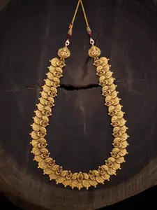 Kushal's Fashion Jewellery Gold-Plated Stone-Studded 92.5 Pure Silver Temple Necklace