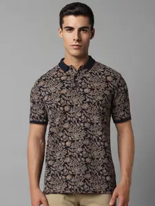 Louis Philippe Jeans Floral Printed Polo Collar Slim Fit Pure Cotton Casual T-shirt