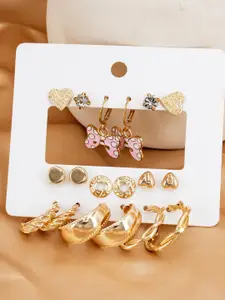 VIEN Set Of 9 Gold Plated Studs Earrings