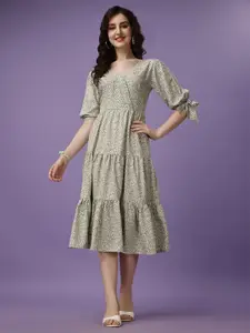 Fashion2wear Abstract Printed Midi A-Line Dress