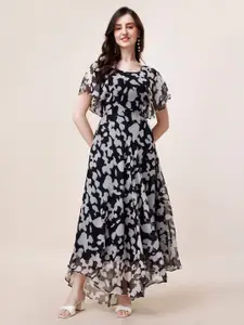 Fashion2wear Abstract Printed Flutter Sleeves Maxi Dress