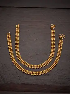Kushal's Fashion Jewellery Set Of 2 Gold-Plated Ethnic Antique Anklets