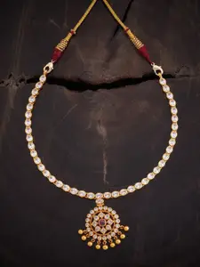 Kushal's Fashion Jewellery Embellished Bridal 92.5 Silver Gold-Plated Antique Necklace