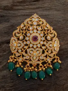 Kushal's Fashion Jewellery Gold-Plated Stones Studded & Pearls Beaded Temple Pendant