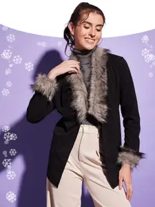 BUY NEW TREND Faux Fur Detailed Winter Open Front Shrug