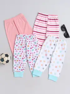 BUMZEE Infants Girls Pack of 4 Mid Rise Pure Cotton Joggers