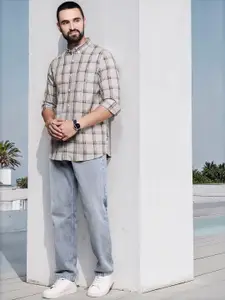 Nautica Men Pure Cotton Slim Fit Tartan Checks Casual Shirt