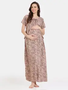 Coucou by Zivame Animal Skin Printed Maternity Maxi Nightdress