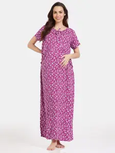 Coucou by Zivame Floral Printed Tie Up Neck Maternity Maxi Nightdress