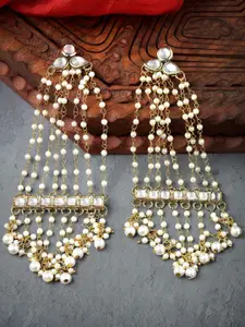 KARATCART Gold Plated Pearl Chain Kundan Studded Drop Earrings
