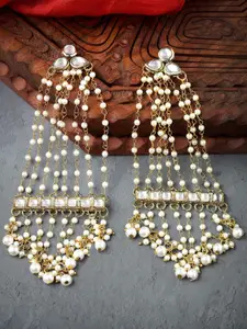 KARATCART Gold Plated Pearl Chain Kundan Studded Drop Earrings