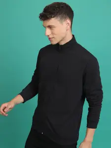 HIGHLANDER Self Design High Neck Front Open Sweatshirt