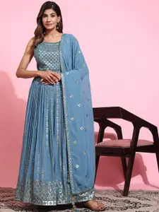 JUST FASHION Embroidered Sequined Ethnic Dresses With Dupatta