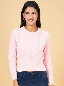 People Pink Ribbed Long Sleeves Pullover