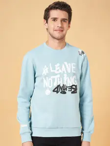 People Blue Typography Printed Pullover Sweatshirt