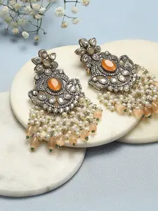 Biba Silver-Plated Stones-Studded & Beaded Contemporary Chandbalis Earrings