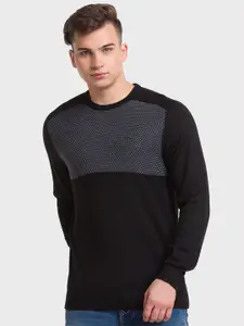 ColorPlus Colourblocked Round Neck Long Sleeves Tailored Fit Pullover Sweater