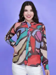 CHARMGAL Classic Abstract Printed Spread Collar Long Sleeves Casual Shirt