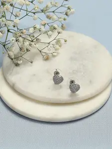 Biba Silver-Plated Stones-Studded Heart Shaped Studs Earrings