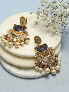 Biba Gold-Plated Stones-Studded & Beaded Contemporary Chandbalis Earrings