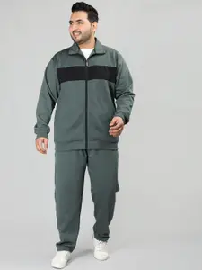 CHKOKKO Plus Size Colourblocked Mock Collar Long Sleeves Sports Tracksuit