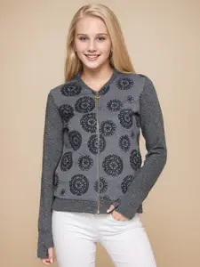 RARE Black & Grey Printed Mandarin Collar Cotton Sweatshirt
