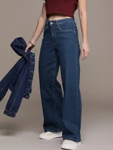 The Roadster Life Co. Women Wide Leg High-Rise Light Fade Stretchable Jeans