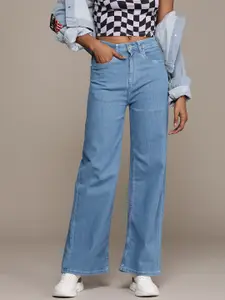 The Roadster Life Co. Women Wide Leg High-Rise Light Fade Stretchable Jeans