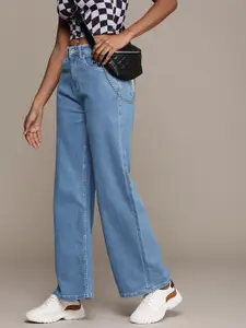 The Roadster Life Co. Women Wide Leg High-Rise Light Fade Stretchable Jeans