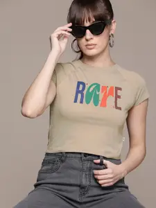 The Roadster Lifestyle Co. Printed Cropped T-shirt