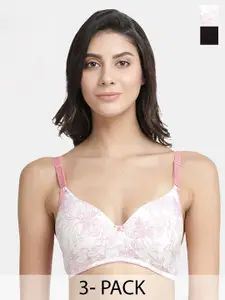 Inner Sense Pack Of 3 Floral Full Coverage Lightly Padded T-shirt Bras With Anti Microbial