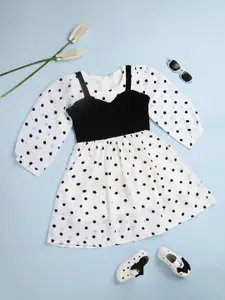 V-Mart Polka Dot Printed Puff Sleeves Cotton Fit & Flare Dress