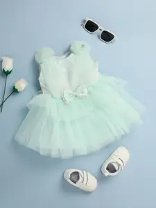 V-Mart Infants Girls Sequinned Bow Detailed Layered Fit & Flare Dress