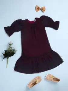 V-Mart Infants Girls Puff Sleeve Cotton Drop-Waist Dress