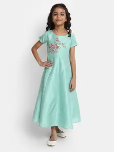 V-Mart Girls Floral Embroidered Pleated Cotton Fit & Flare Dress