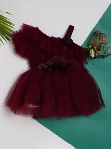 V-Mart Infant Girls One Shoulder Fit & Flare Dress With Corsage