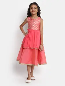 V-Mart Girls Floral Self Design Fit & Flare Dress