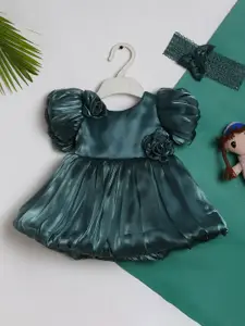V-Mart Infant Girls Corsage Detailed Puff Sleeves Fit & Flare Dress