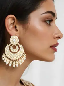 I Jewels Gold Plated Kundan Studded & Beaded Chandbalis