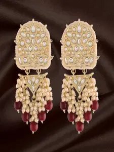 I Jewels Gold Plated Kundan Studded & Beaded Drop Earrings
