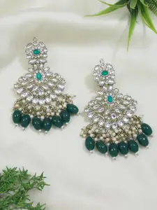 I Jewels Gold Plated Kundan Studded & Beaded Drop Earrings